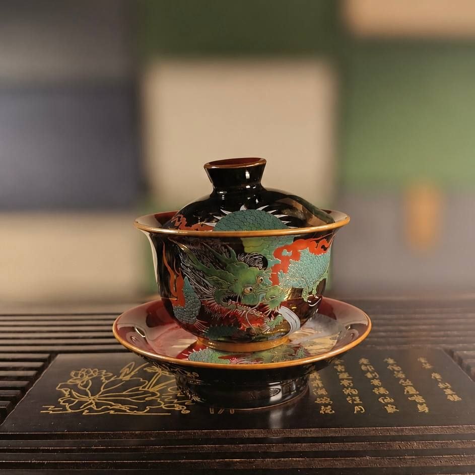 Sancai Gaiwan — "Green Dragon in Fiery Clouds"