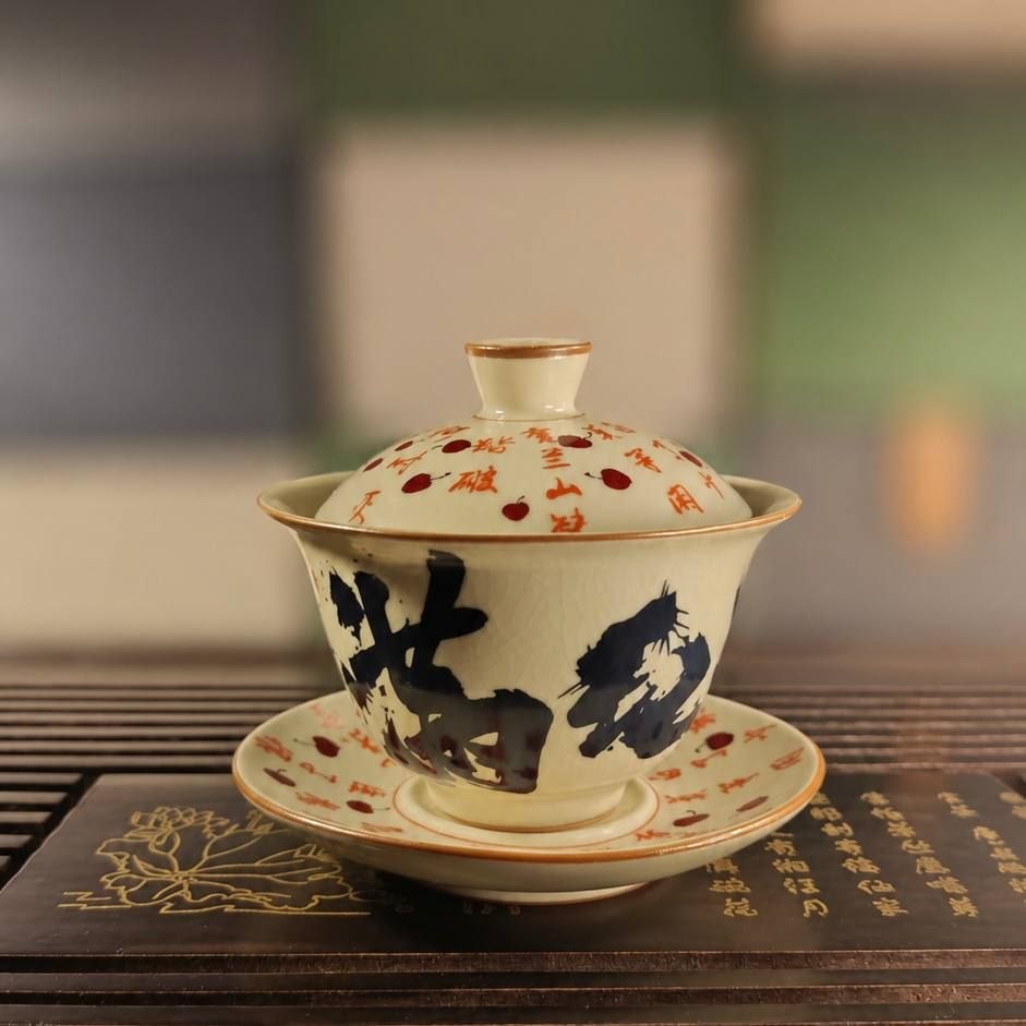 Wanfeng Sancai Gaiwan — Ink Calligraphy